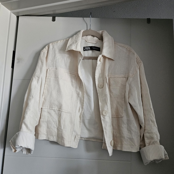 Zara Cropped Linen Jacket - Picture 1 of 2